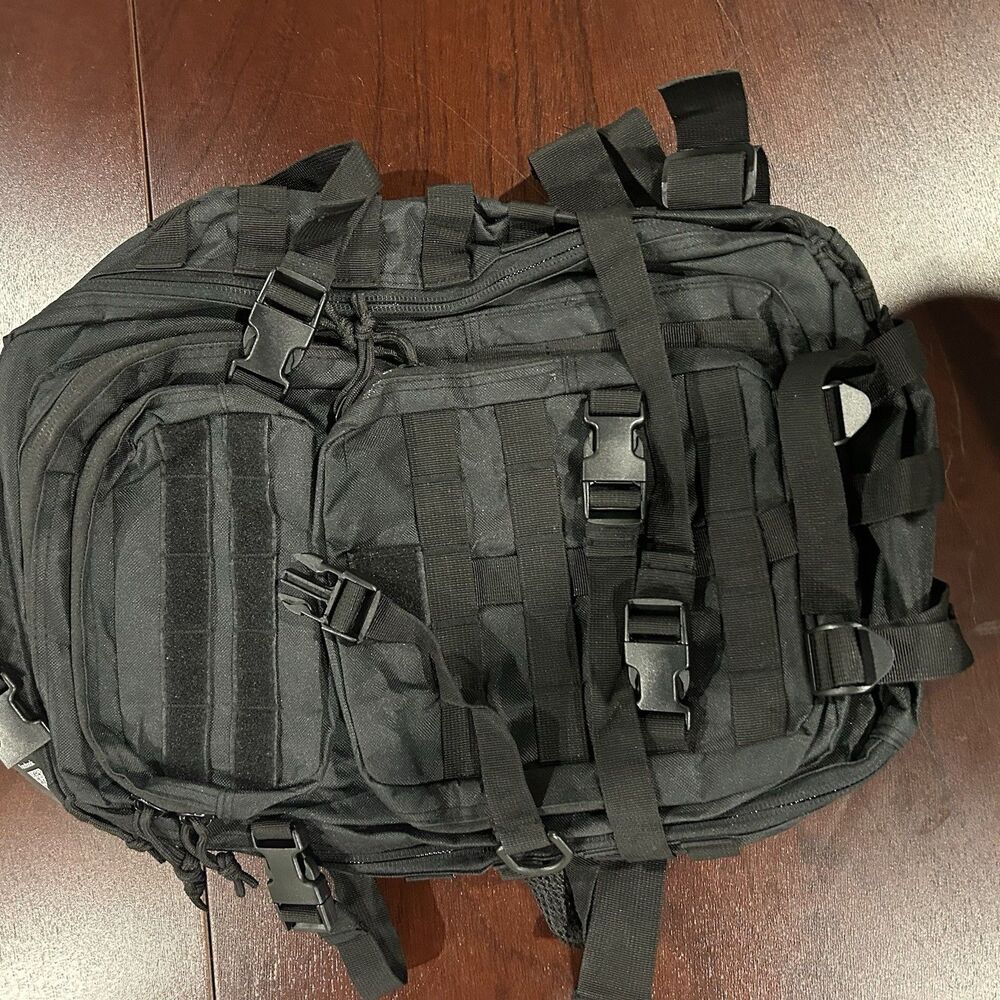 Reebow Tactical Black MOLLE Military Assault Backpack Rucksack Bug Out Bag 20”